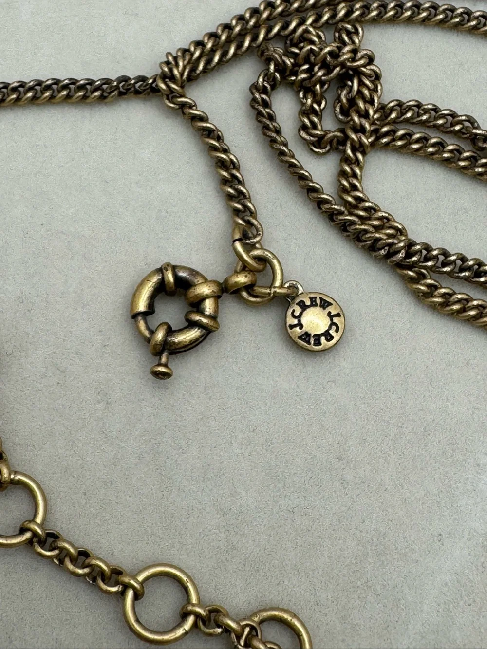 J. Crew Gold Tone Tiered Pendant Necklace With Black and Beige Stones